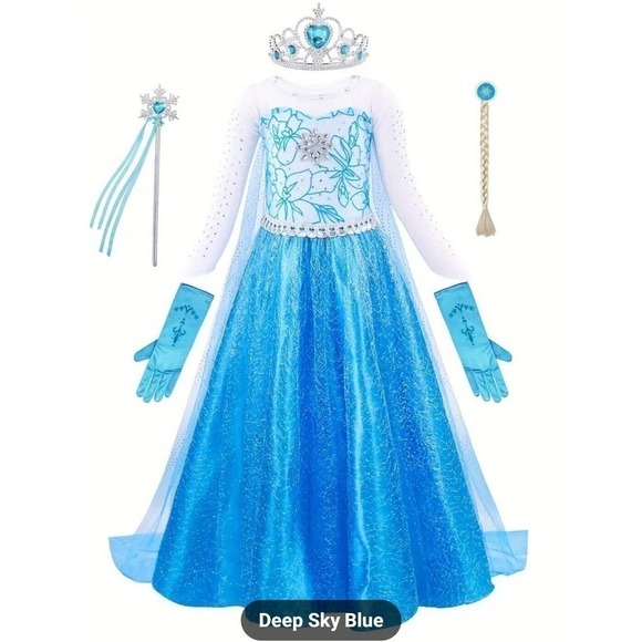 New Princess Blue Flowy Girl's Dress Deluxe Costume 9/10 YO W/t Accessories - Picture 1 of 9